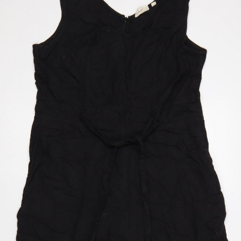 Fat Face Women Black UK 12 Linen Blend Wide-Leg Sleeveless Jumpsuit