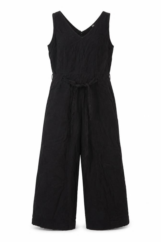 Fat Face Women Black UK 12 Linen Blend Wide-Leg Sleeveless Jumpsuit