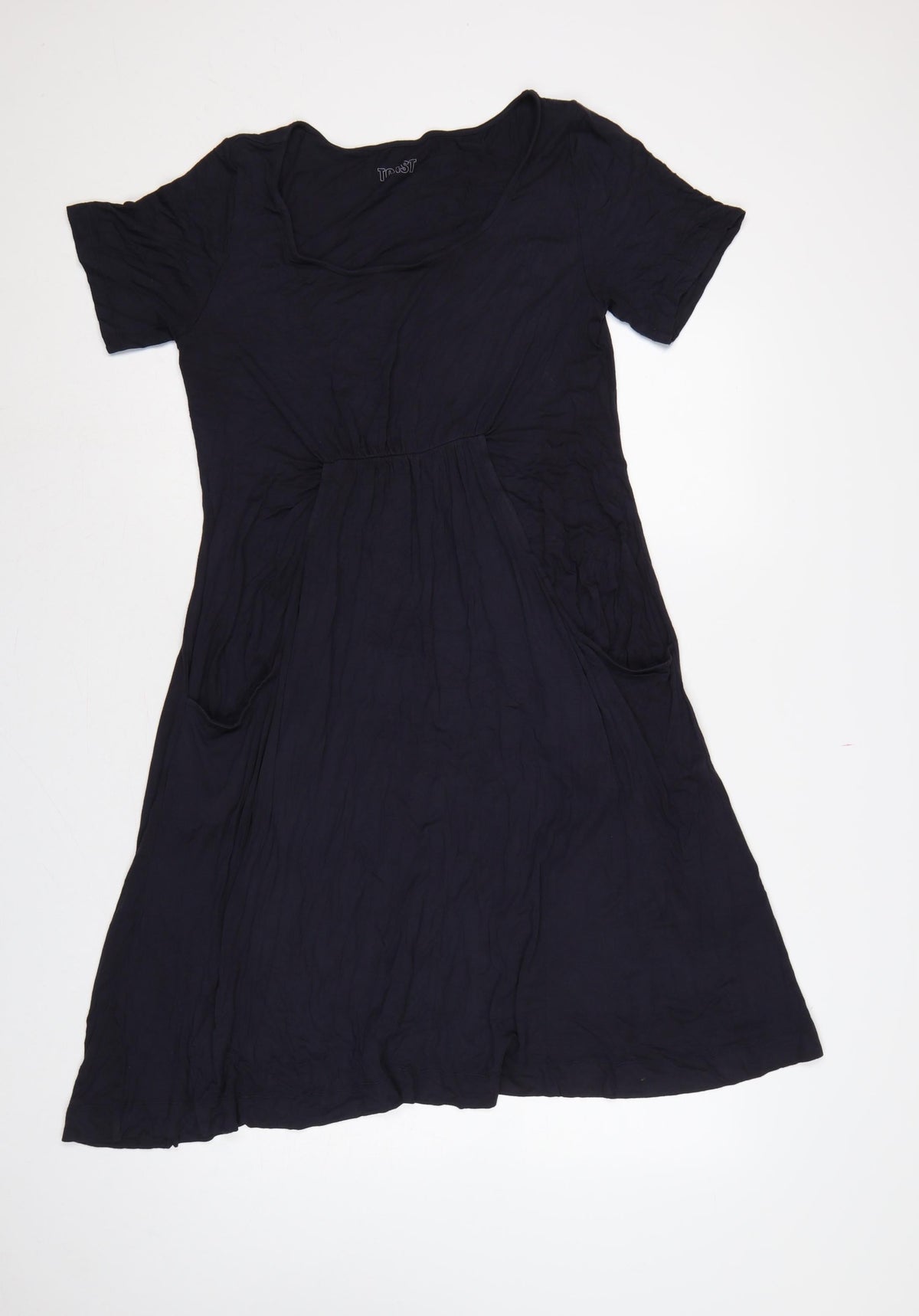 Toast Women Navy Blue UK 14 A-Line Long Bamboo Jersey Pocket Dress