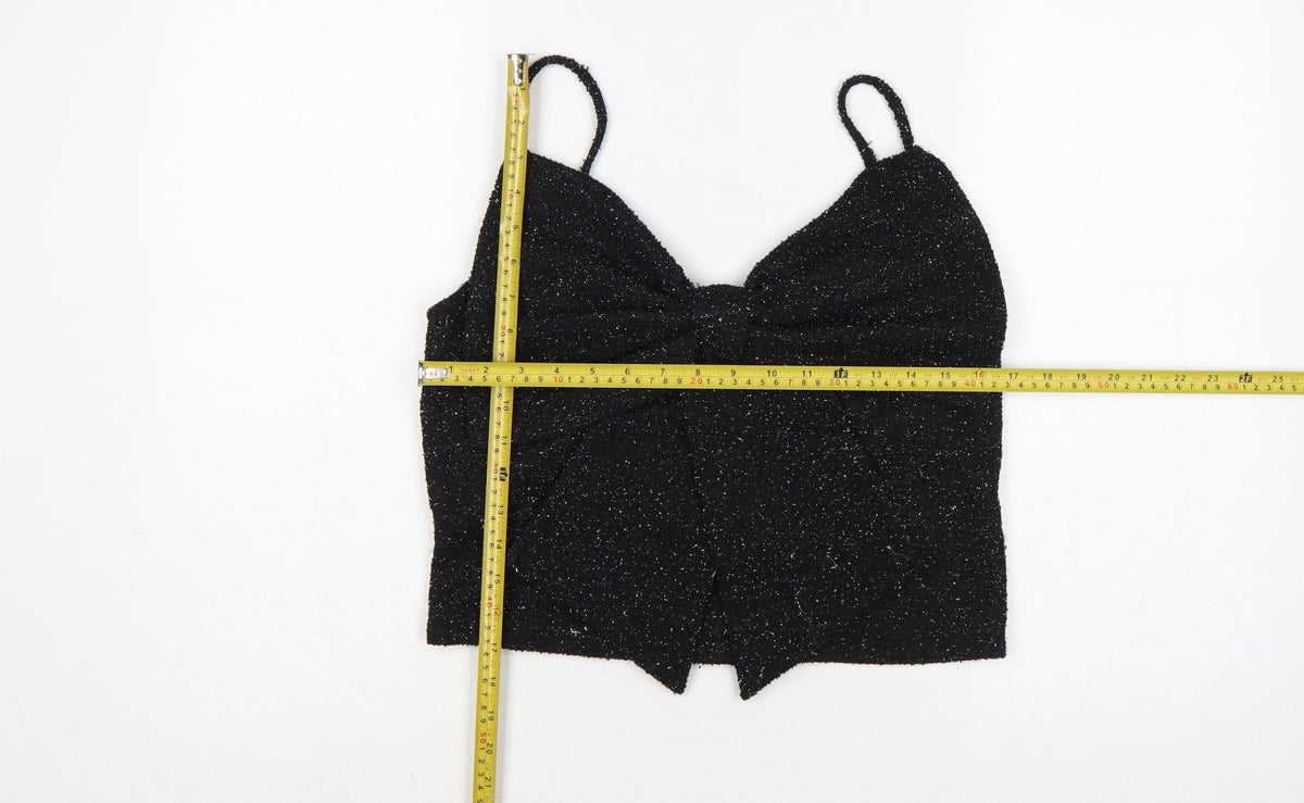 H&M Women Black Glitter Knit V-Neck Spaghetti Strap Cami Tank Top L