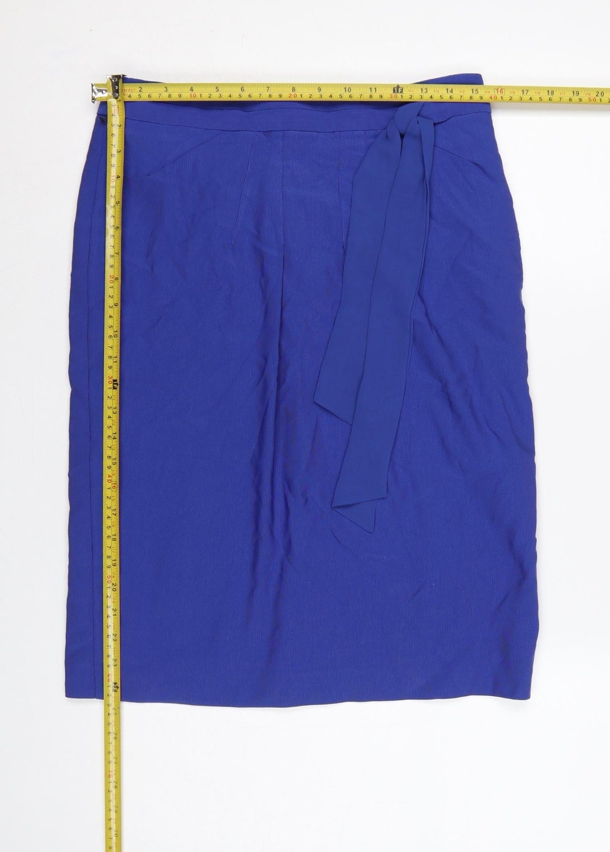 Marks & Spencer Per Una Women Blue UK 10 Pencil Knee Skirt Tie Belt