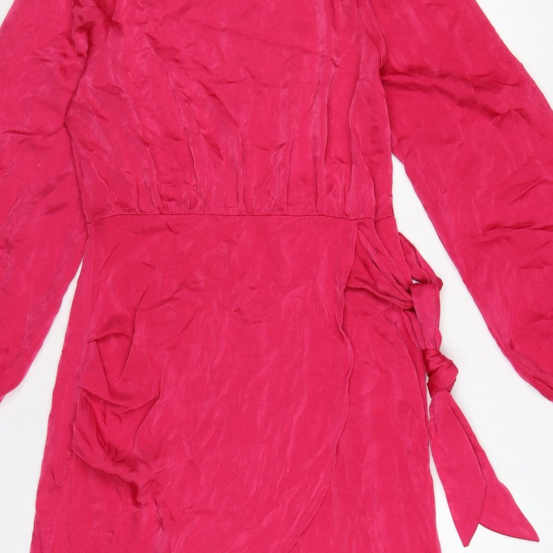 ONLY Women Pink M A-Line Short Dress Balloon Sleeves Tie Waist