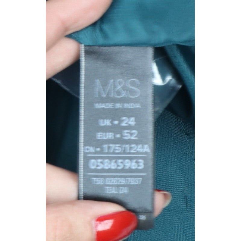 M&S Women Green UK 24 Sheath Dress Beaded Neck Flutter Sleeves