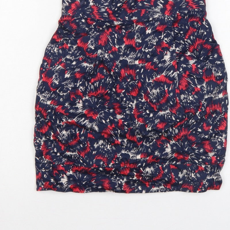 French Connection Women Blue Red UK 6 Floral Pencil Mini Skirt Zip