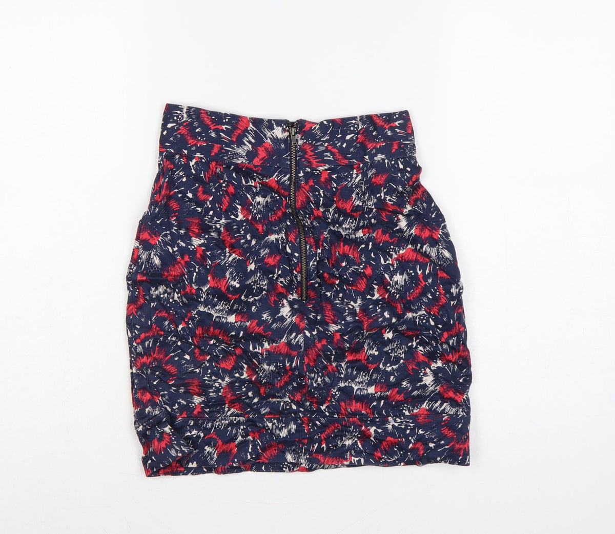 French Connection Women Blue Red UK 6 Floral Pencil Mini Skirt Zip