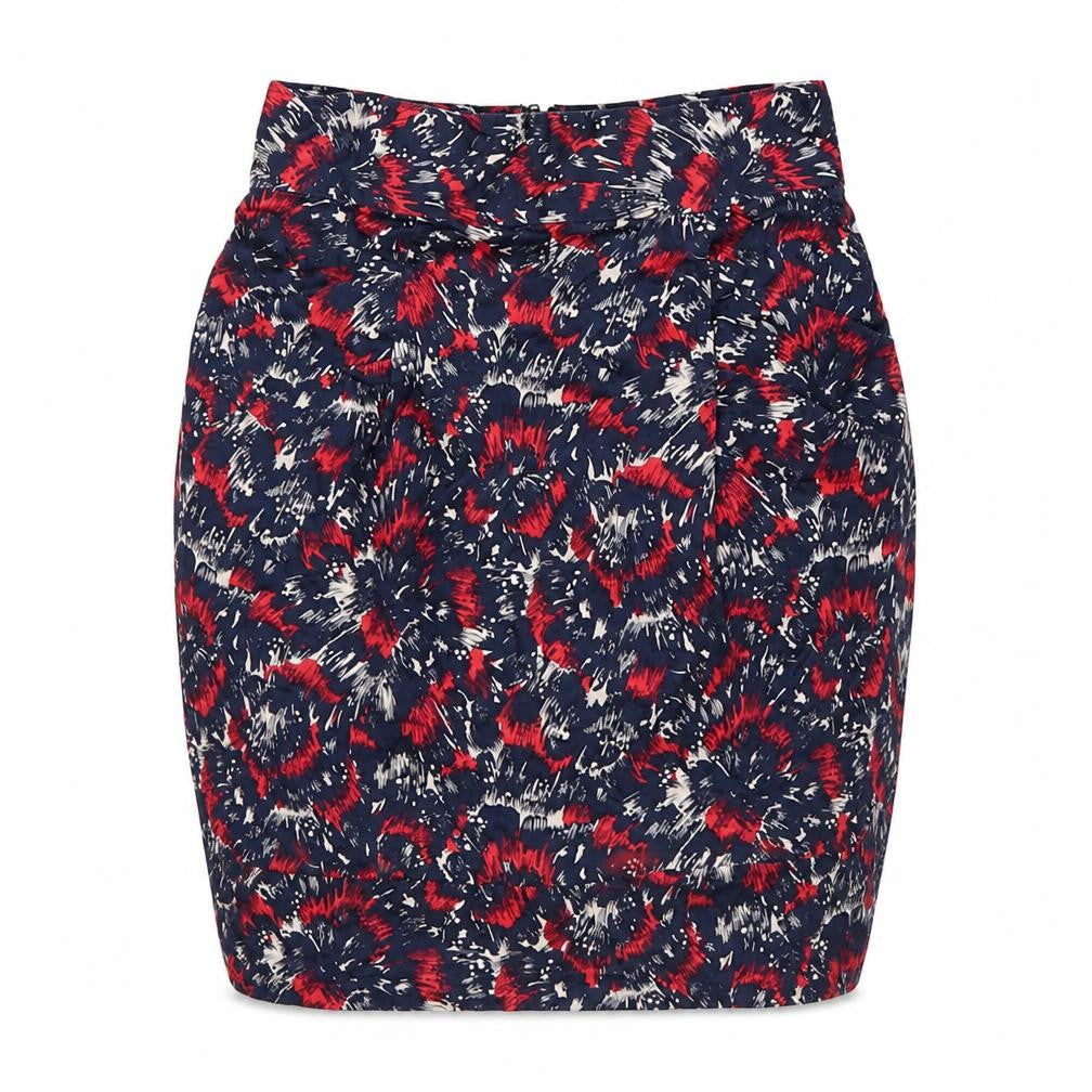 French Connection Women Blue Red UK 6 Floral Pencil Mini Skirt Zip