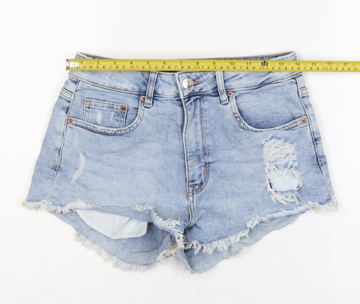 H&M Divided Women Blue UK 12 High Rise Distressed Denim Cut-Off Shorts