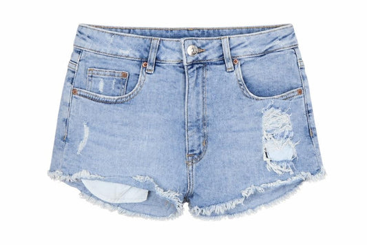 H&M Divided Women Blue UK 12 High Rise Distressed Denim Cut-Off Shorts