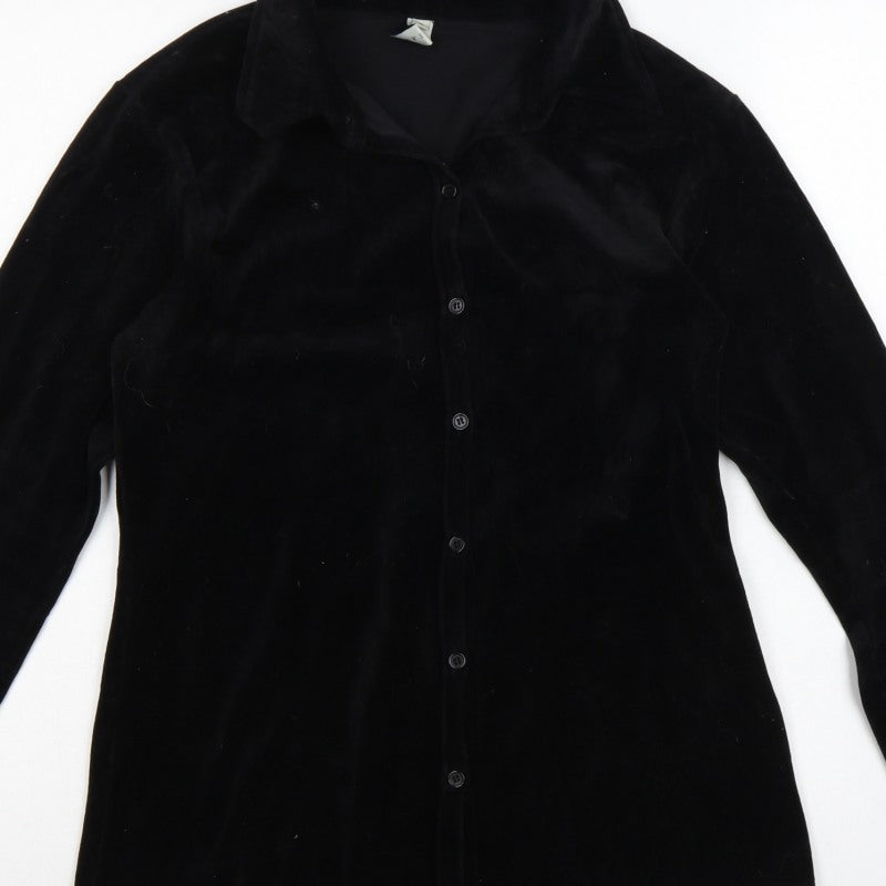 Jigsaw Women Black UK 2 Velour Button-Up Collared Long Sleeve Shirt
