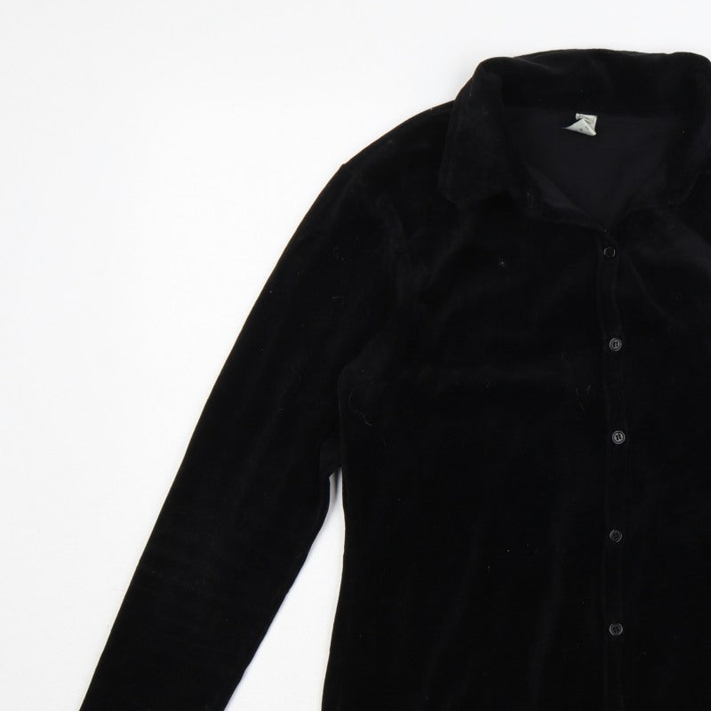 Jigsaw Women Black UK 2 Velour Button-Up Collared Long Sleeve Shirt