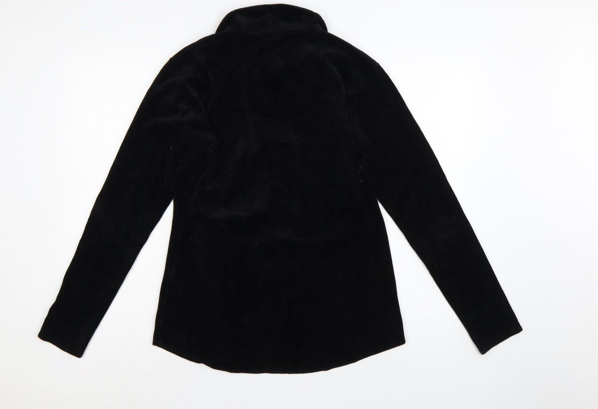 Jigsaw Women Black UK 2 Velour Button-Up Collared Long Sleeve Shirt