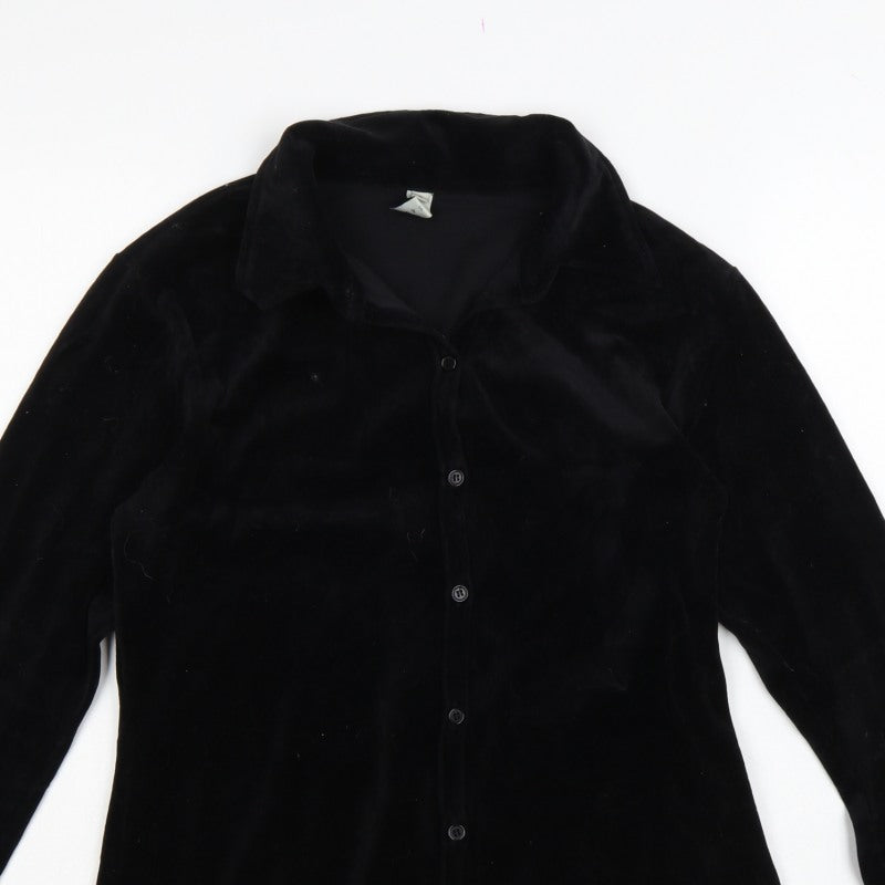 Jigsaw Women Black UK 2 Velour Button-Up Collared Long Sleeve Shirt