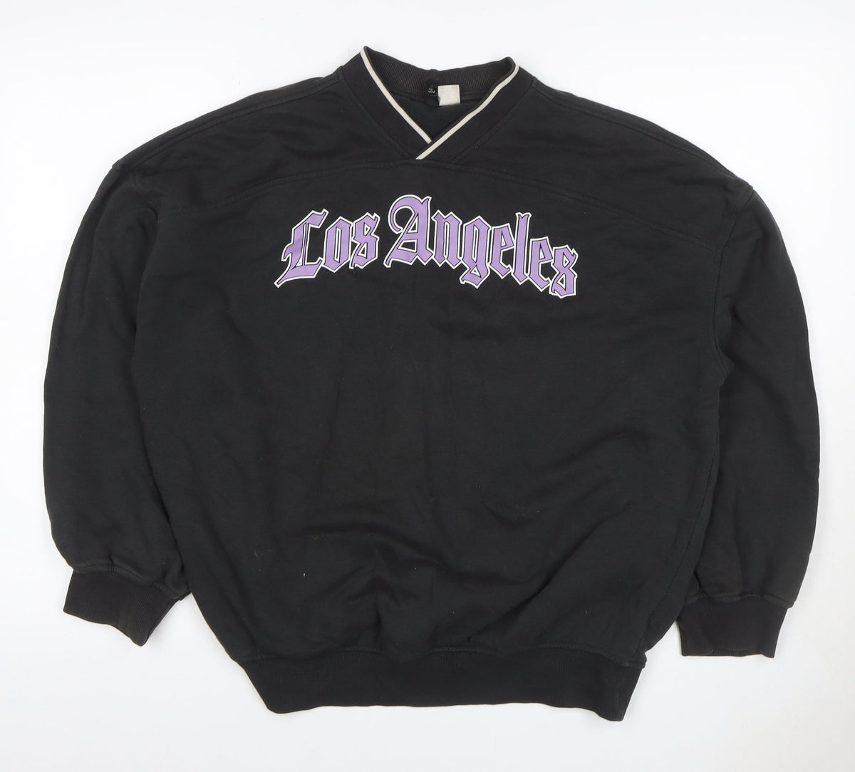 H&M Divided Women Black XXS Los Angeles V-Neck Pullover Sweatshirt