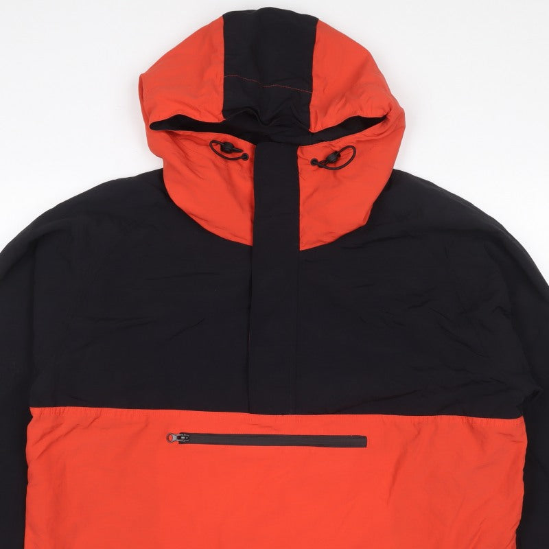 Topman Men's Black Orange L Hooded Anorak Windbreaker Jacket