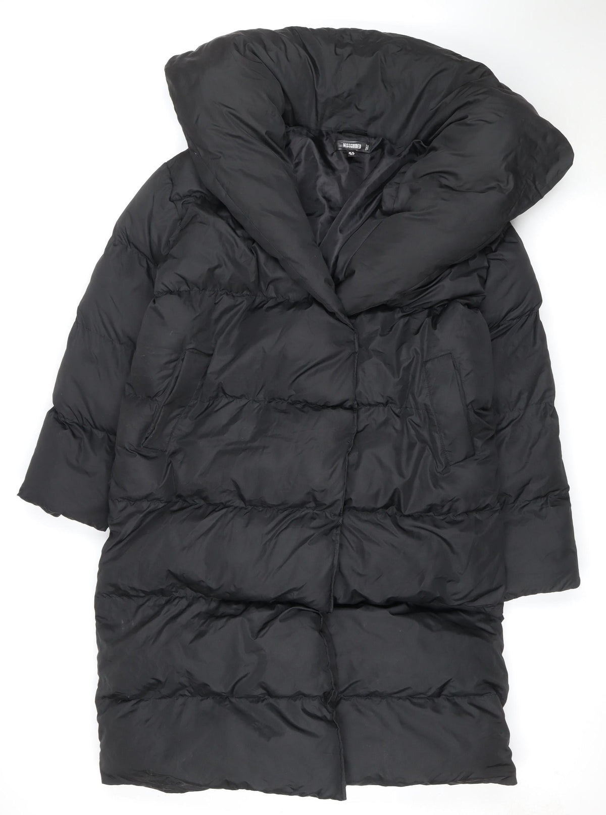 Missguided Women’s Black UK 10 Long Quilted Puffer Jacket Coat