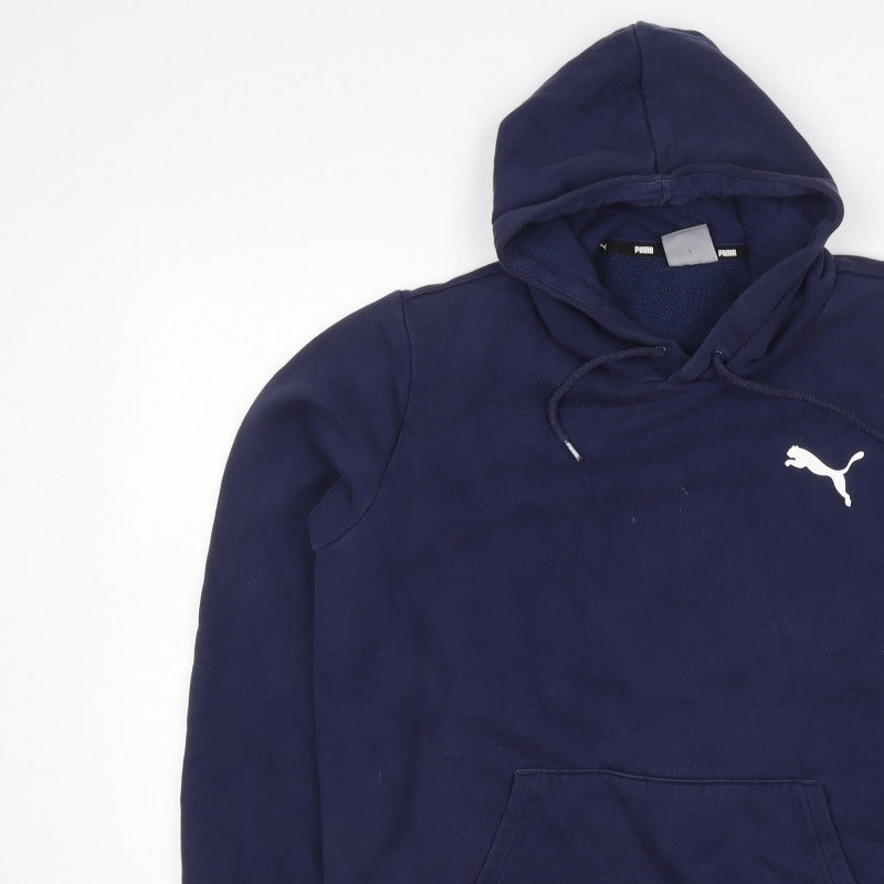 Puma Men's Navy Blue L Pullover Hoodie Logo Sports Fleece