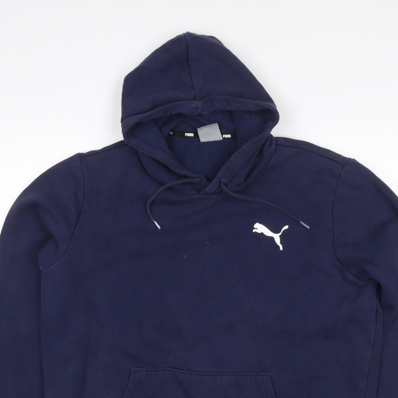 Puma Men's Navy Blue L Pullover Hoodie Logo Sports Fleece