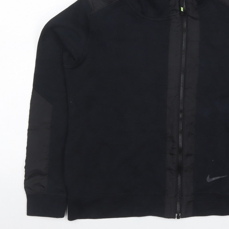 Nike Teens Black L Full Zip Hooded Sweatshirt Logo Cotton Blend