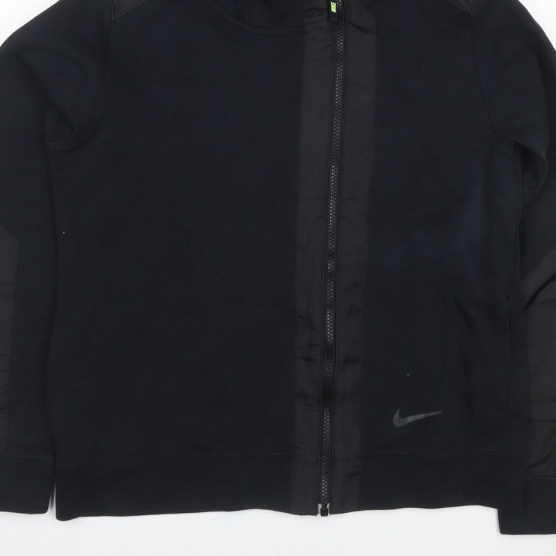 Nike Teens Black L Full Zip Hooded Sweatshirt Logo Cotton Blend