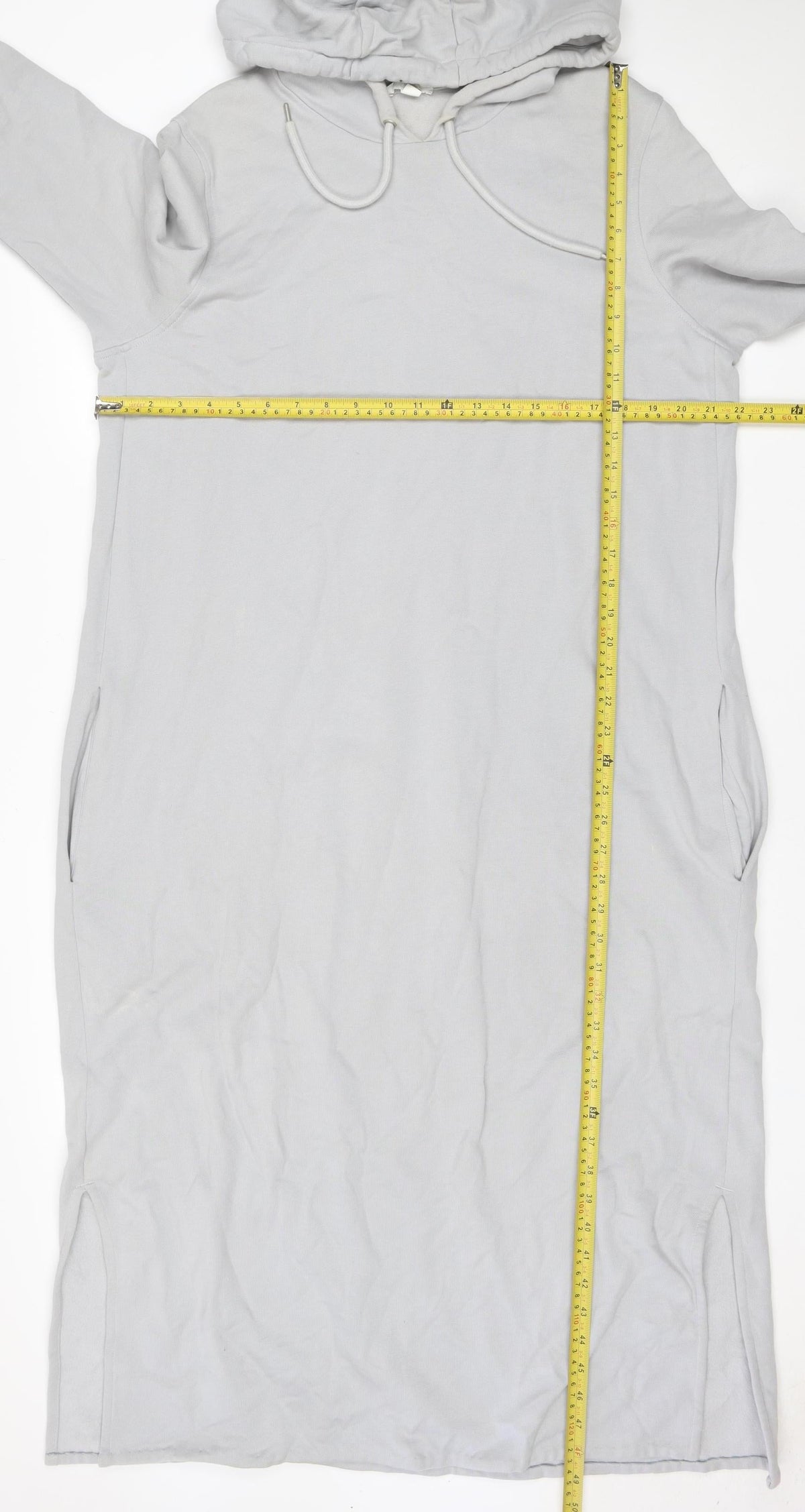 COS Women Grey L Long Hooded Jersey Jumper Dress Pockets