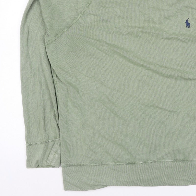 Polo Ralph Lauren Men Green L Logo Embroidered Crew Neck Pullover Sweatshirt