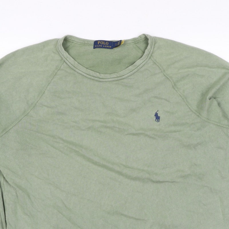 Polo Ralph Lauren Men Green L Logo Embroidered Crew Neck Pullover Sweatshirt