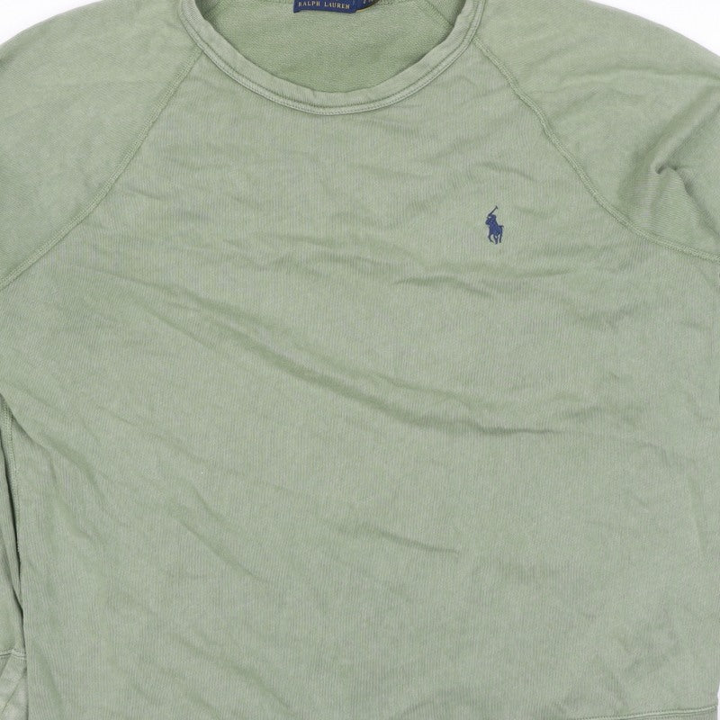 Polo Ralph Lauren Men Green L Logo Embroidered Crew Neck Pullover Sweatshirt