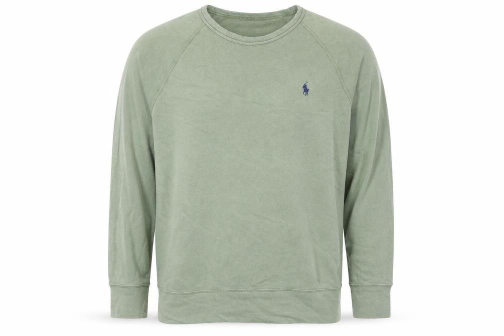 Polo Ralph Lauren Men Green L Logo Embroidered Crew Neck Pullover Sweatshirt