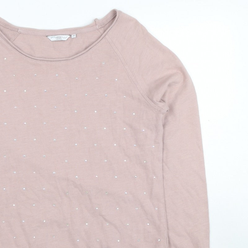 One Look Women’s Pink UK 12 Rhinestone Pullover Sweatshirt