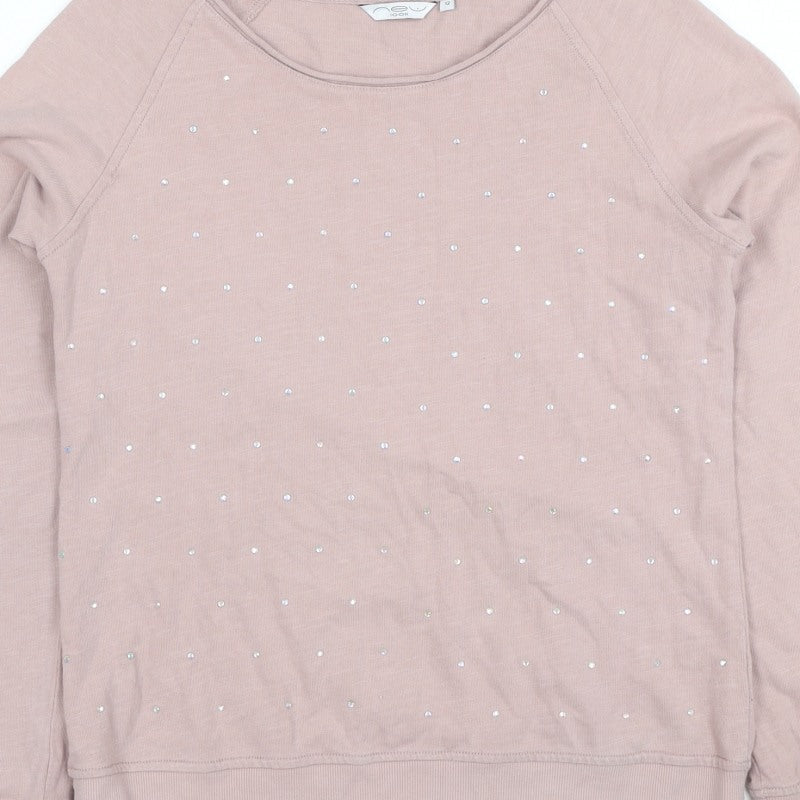 One Look Women’s Pink UK 12 Rhinestone Pullover Sweatshirt