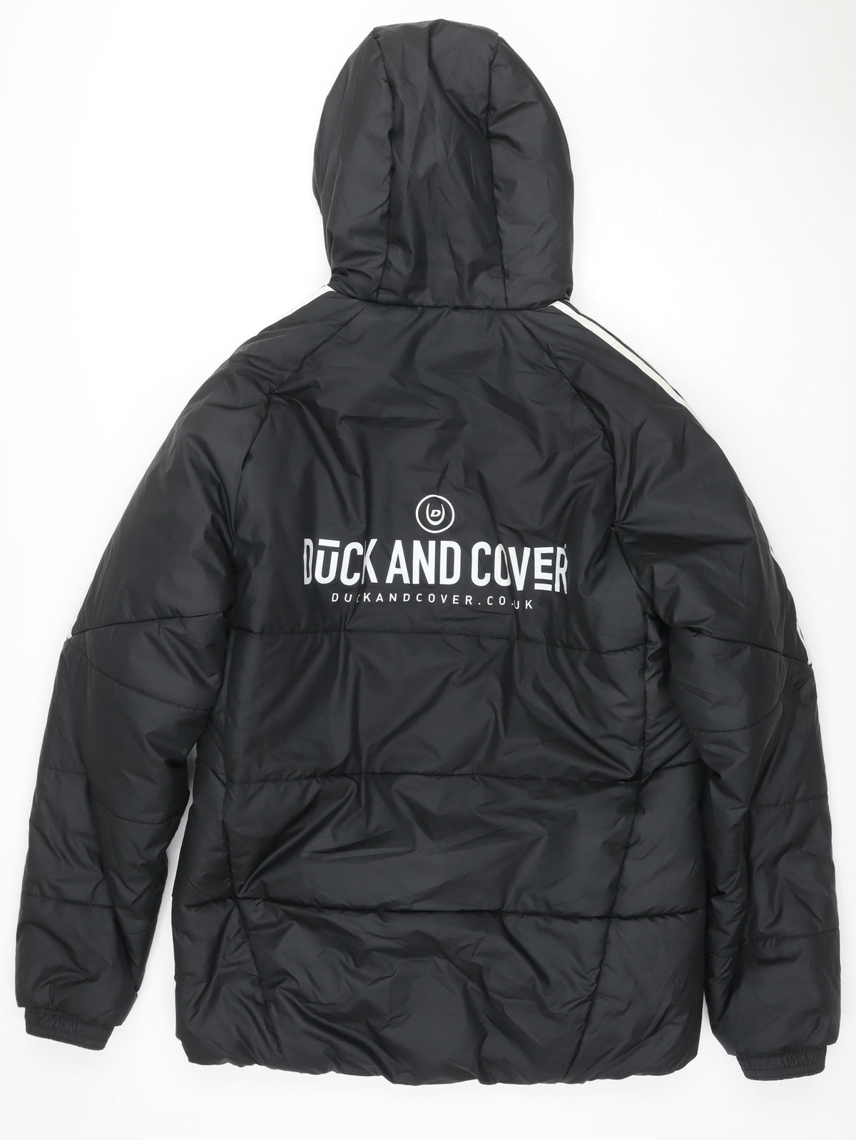 adidas Men Black M Puffer Jacket Hooded Macclesfield FC Quilted Logo