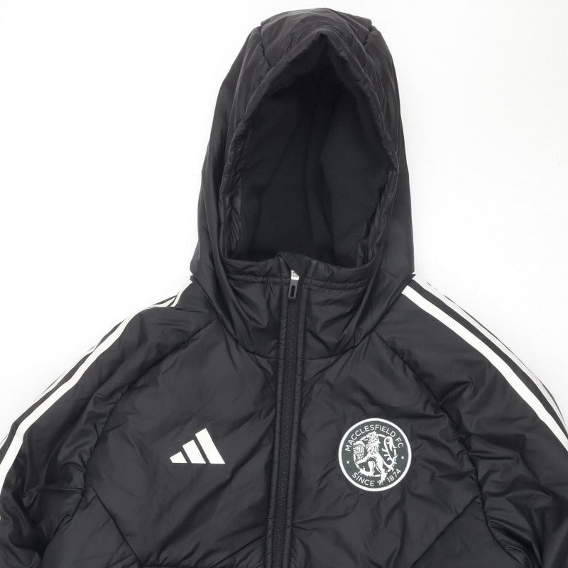 adidas Men Black M Puffer Jacket Hooded Macclesfield FC Quilted Logo