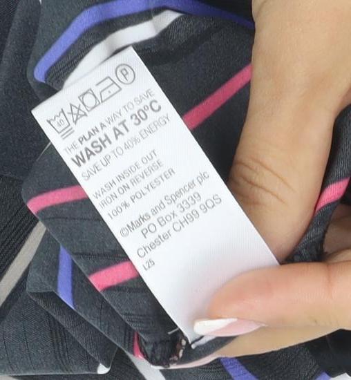 Marks & Spencer Women Black Multicolour UK 14 Shift Dress Wavy Stripe Zip