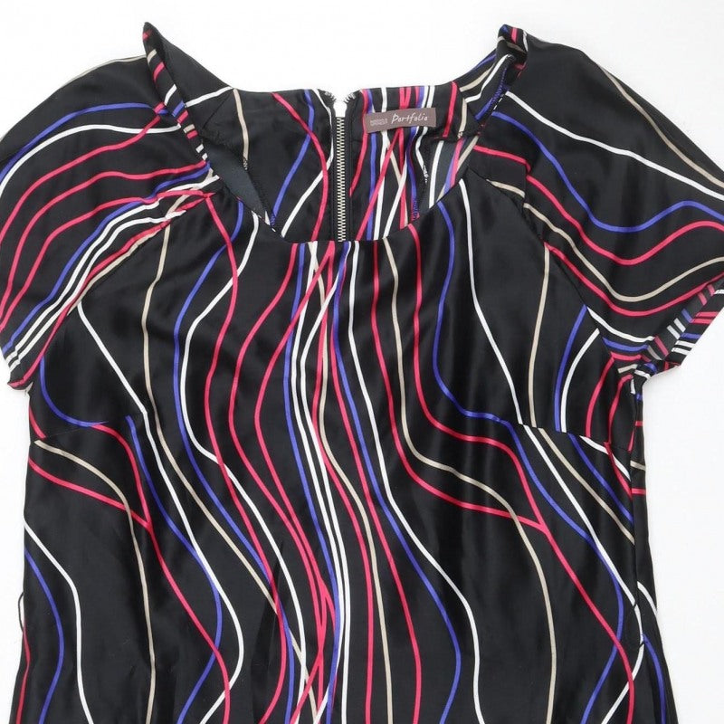 Marks & Spencer Women Black Multicolour UK 14 Shift Dress Wavy Stripe Zip