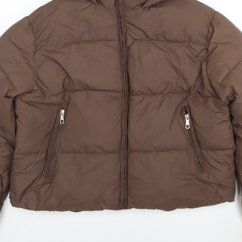 Getmod Women's Brown 7XL Hooded Quilted Puffer Jacket Zip