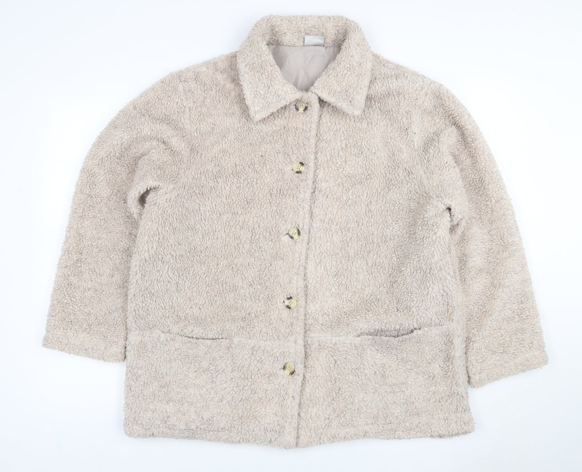Deans Women's Beige UK 18 Teddy Faux Fur Button Jacket Pockets
