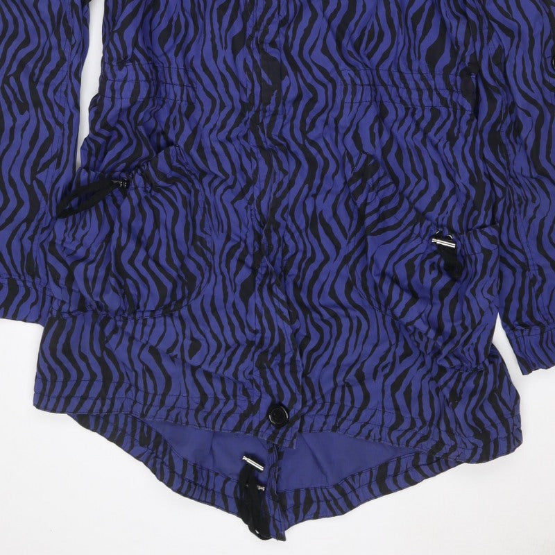 Dunnes Women Blue Zebra Print Hooded Anorak Jacket UK 16 Drawstring