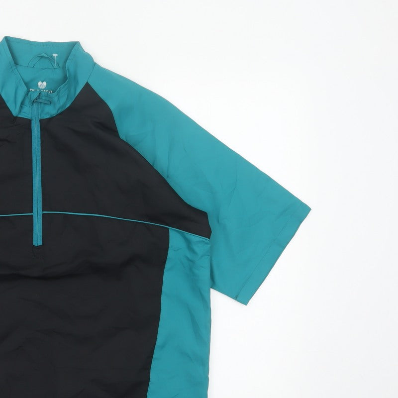 Palm Grove Mens Blue Black M Golf 1/4 Zip Colourblock Pullover