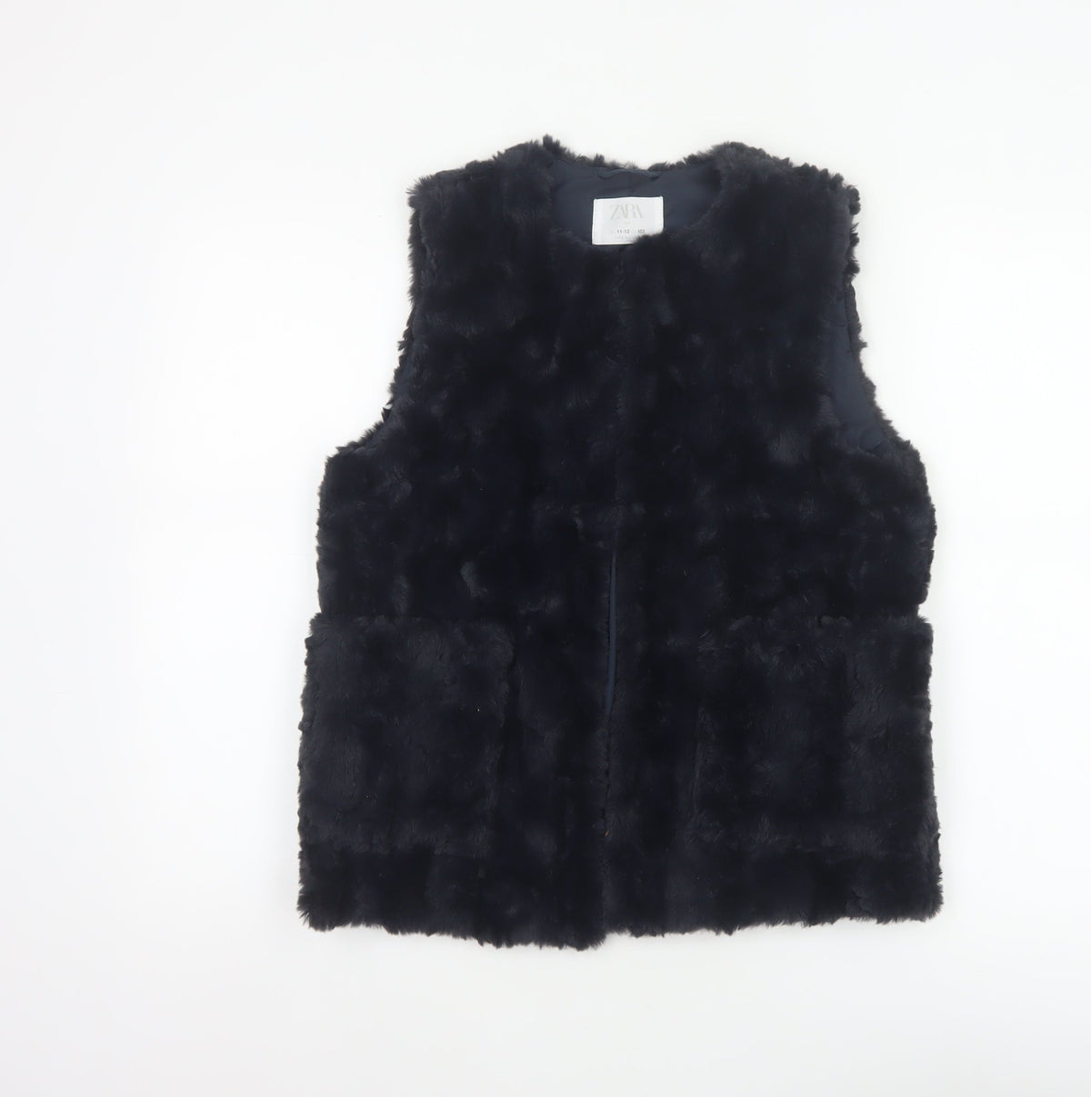 Zara Girls Black Basic Jacket 11-12 Years Faux Fur Lined Waistcoat