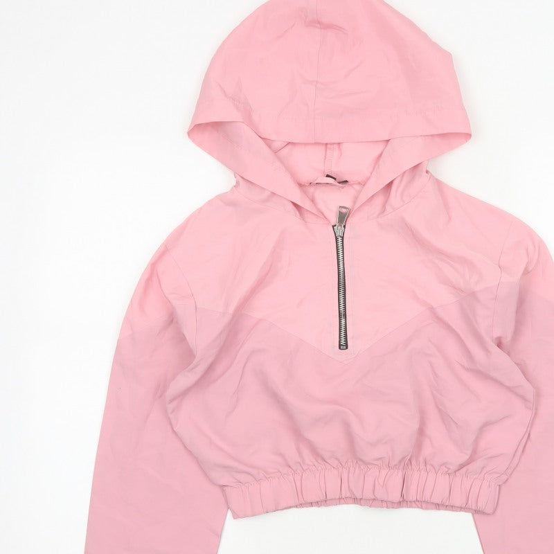 Boohoo Women Pink UK 10 Hooded 1/4 Zip Cropped Pullover Hoodie