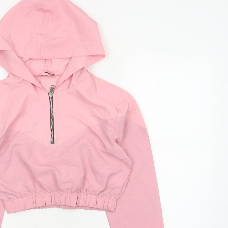 Boohoo Women Pink UK 10 Hooded 1/4 Zip Cropped Pullover Hoodie