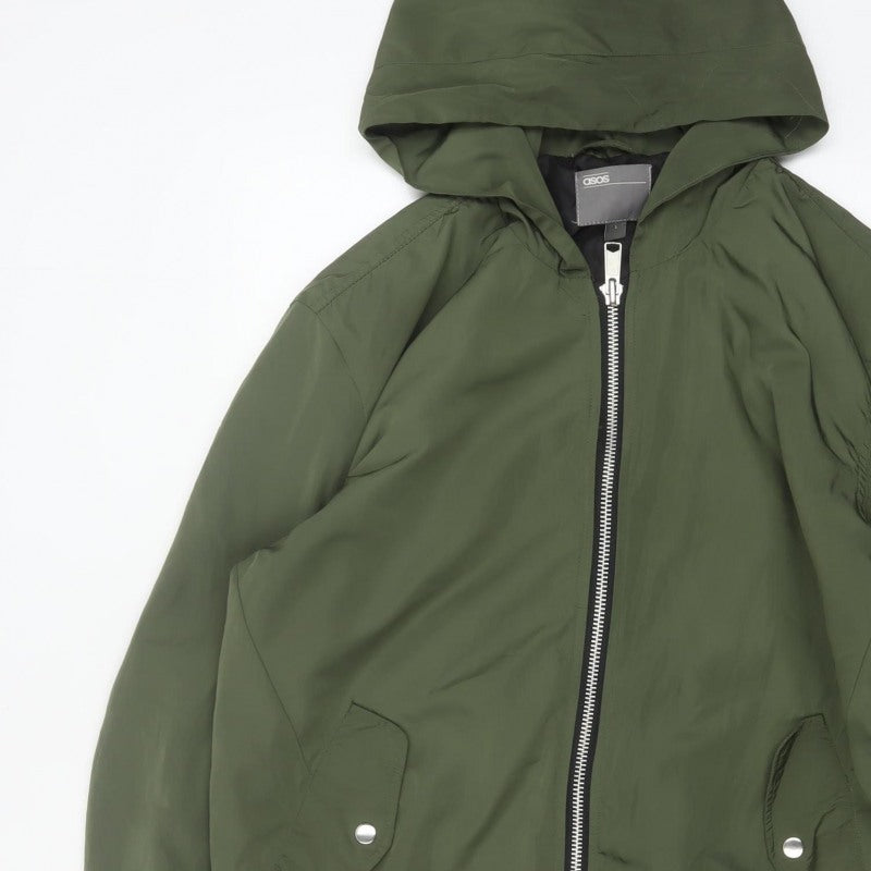 ASOS Men’s Green L Hooded Bomber Jacket Full Zip