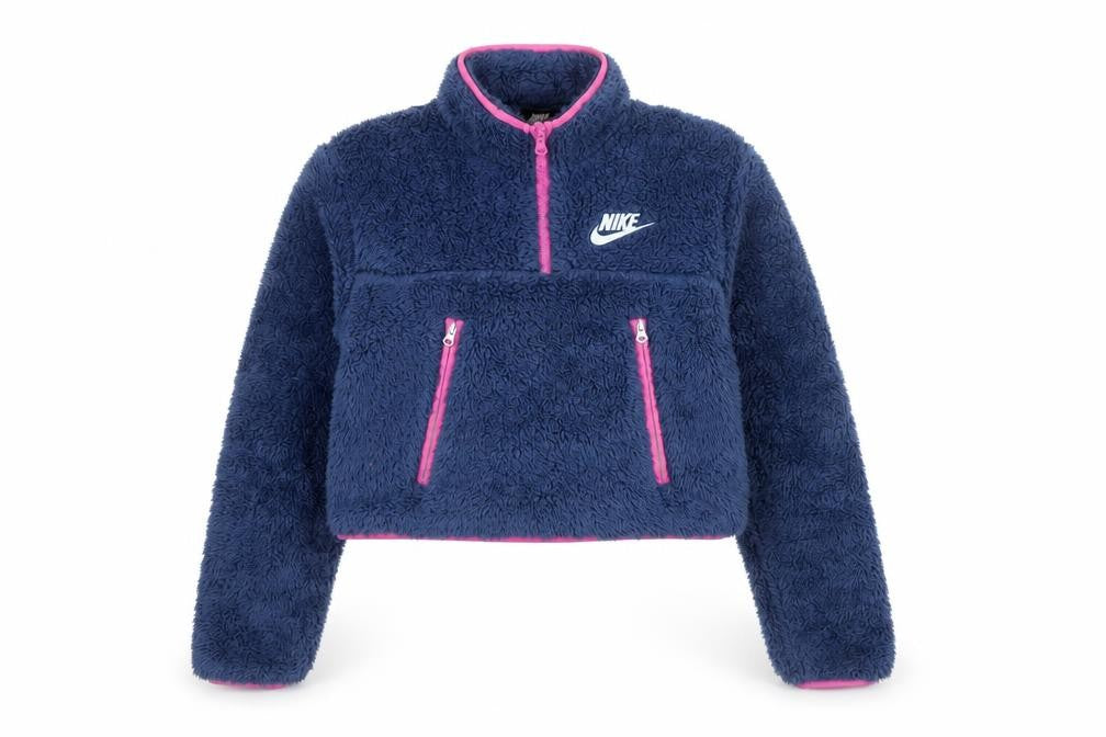 Nike Women’s Blue XS 1/4 Zip Sherpa Fleece Sweatshirt Pink Trim
