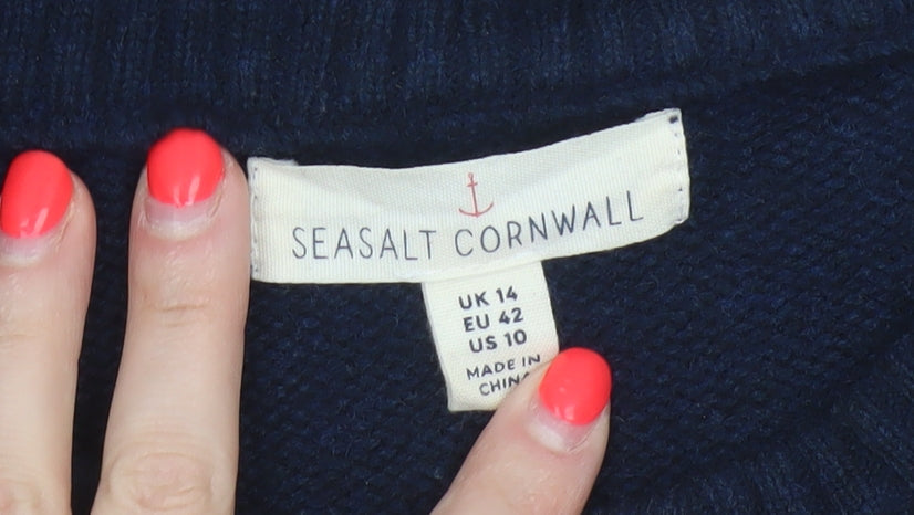 Seasalt Cornwall Women’s Blue Merino Wool Knit Vest Jumper UK 14
