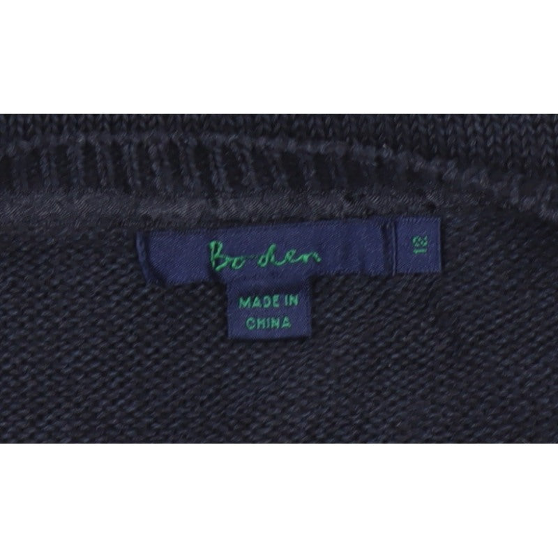 Boden Women Blue UK 12 Linen Silk Cable Knit Scoop Neck Balloon Sleeve Jumper