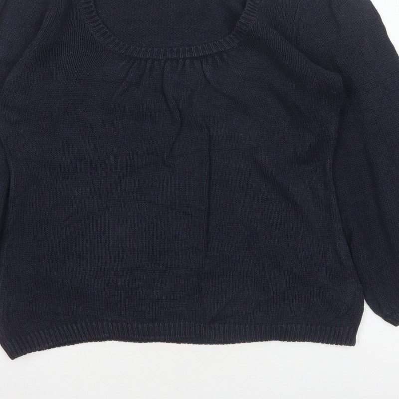 Boden Women Blue UK 12 Linen Silk Cable Knit Scoop Neck Balloon Sleeve Jumper