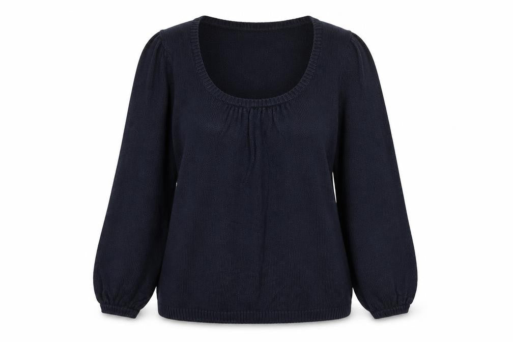 Boden Women Blue UK 12 Linen Silk Cable Knit Scoop Neck Balloon Sleeve Jumper