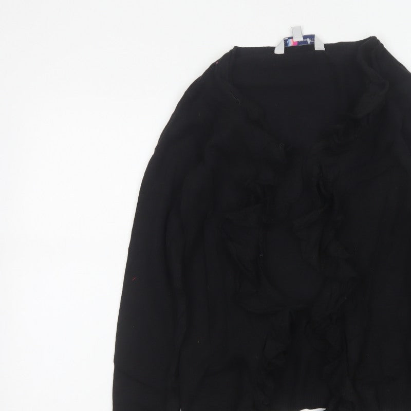 Crew Clothing Co. Women Black Size 10 Ruffle Open Cardigan Cotton Knit