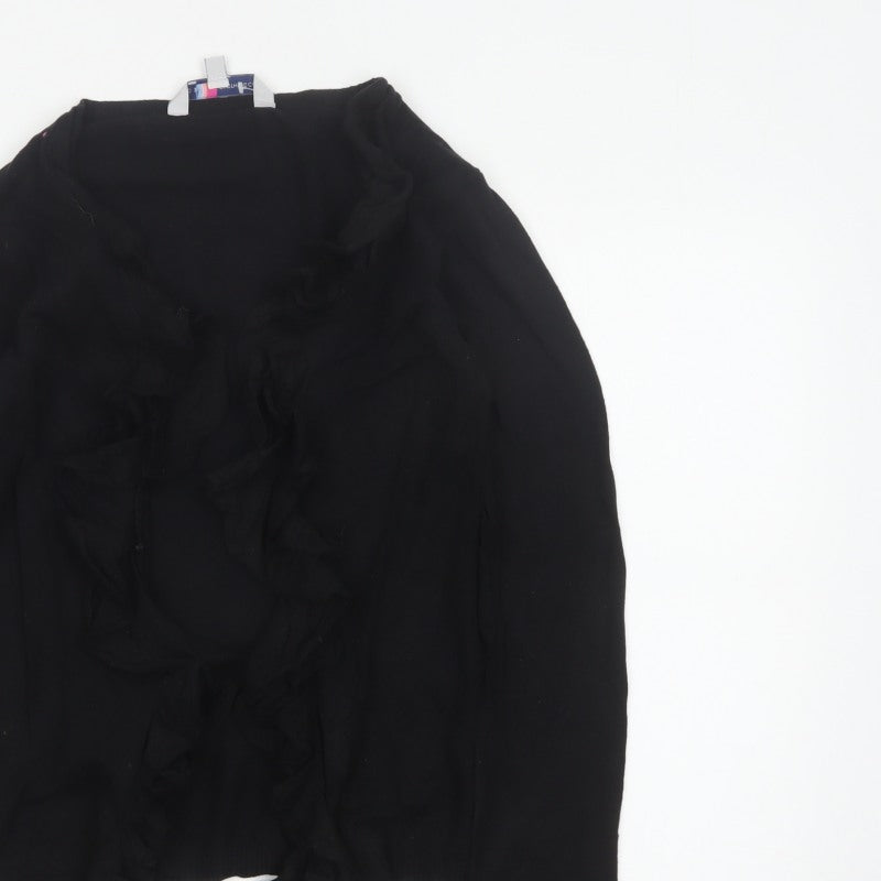 Crew Clothing Co. Women Black Size 10 Ruffle Open Cardigan Cotton Knit