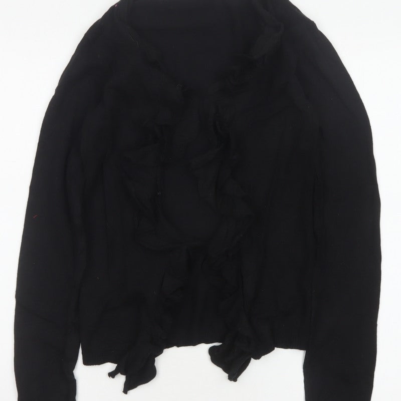 Crew Clothing Co. Women Black Size 10 Ruffle Open Cardigan Cotton Knit